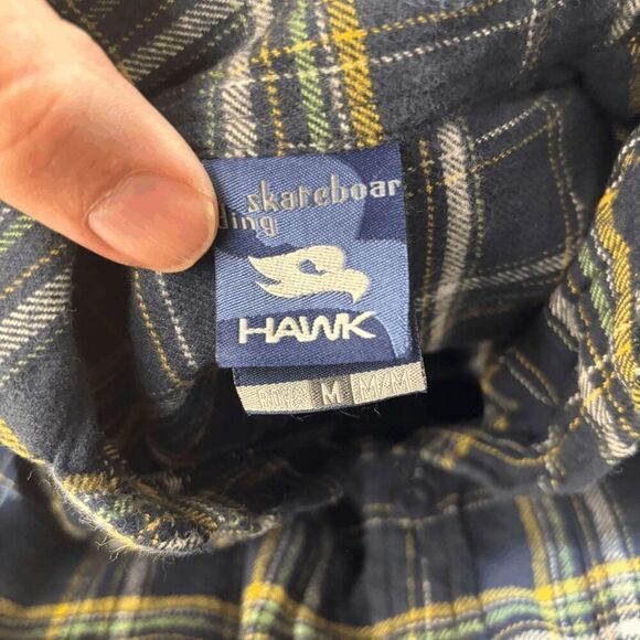 Tony Hawk Mens Medium Plaid Flannel Blue Yellow Skate Grunge Alt Wear Shirt EUC - Picture 5 of 6